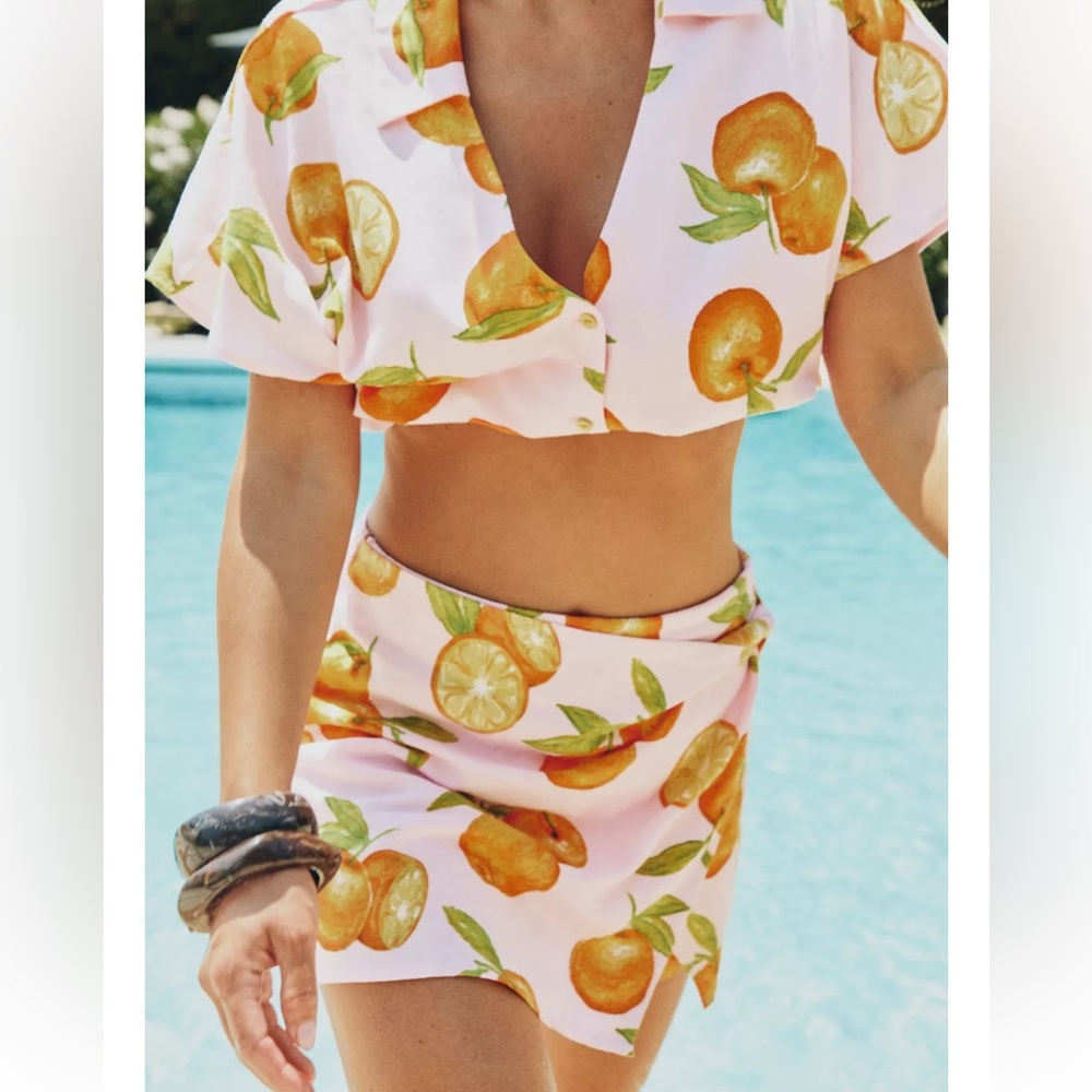 Zara skort & top pink oranges co-ord set